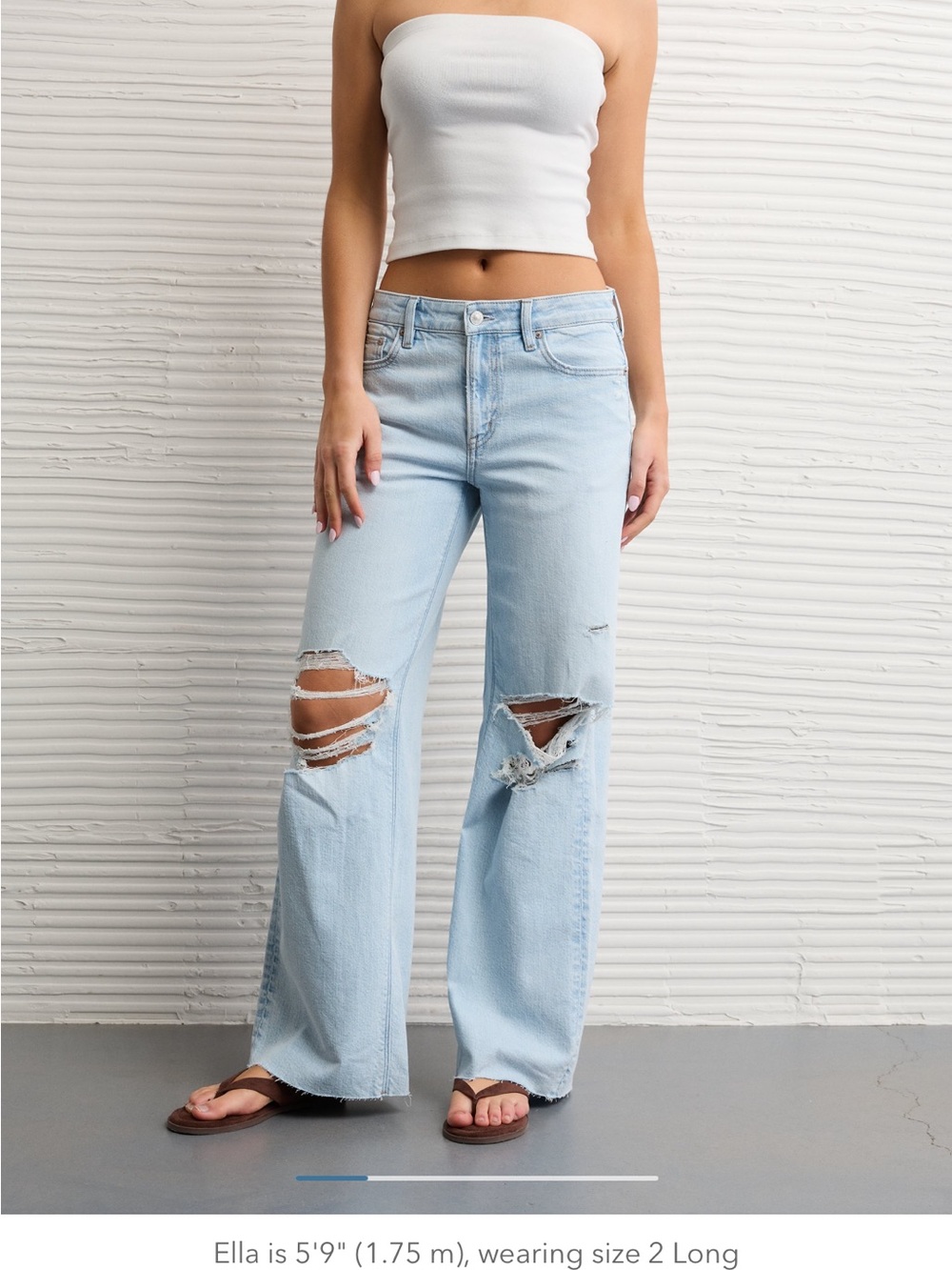 American Eagle Outfitters Light Blue Distressed Wide-Leg Jeans